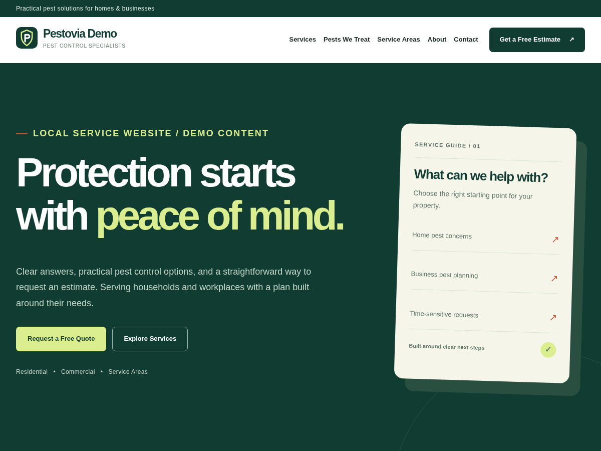 Screenshot of the Pestovia WordPress theme example homepage